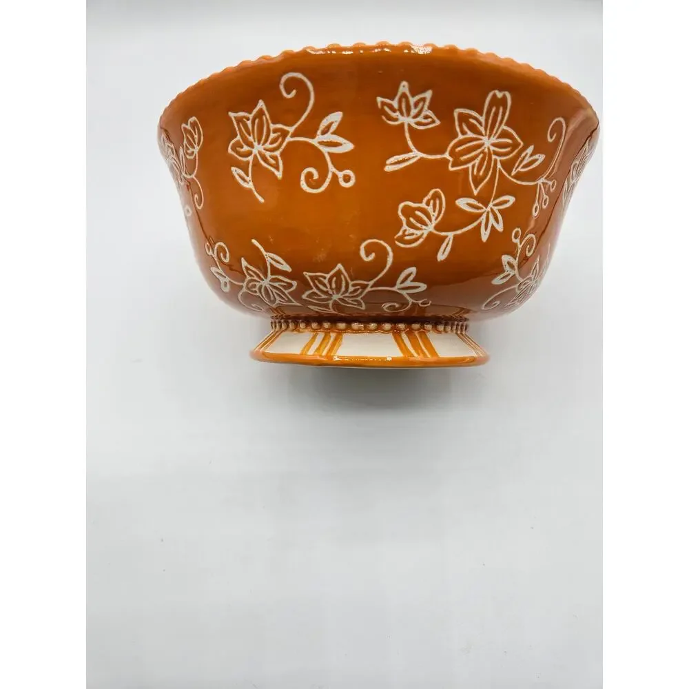 Temptations by tara Floral‎ Lace 24 ounce Cereal Soup Bowl Orange White